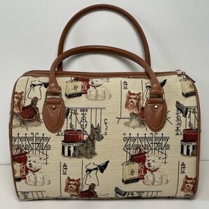 Signare Tapestry Brown Puppies Dog  Tote Hand Bag Large Rare Novelty